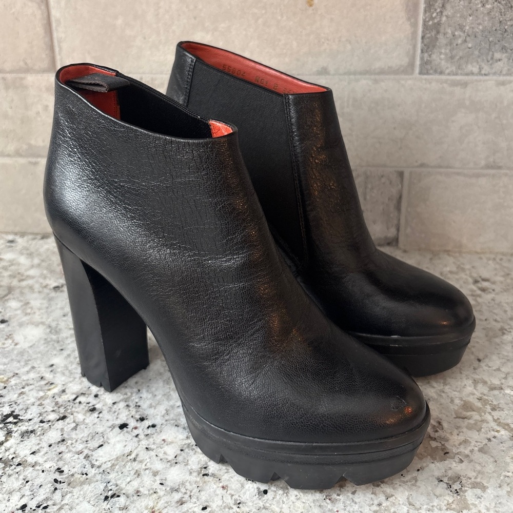 Santoni Black Leather Platform Ankle Booties